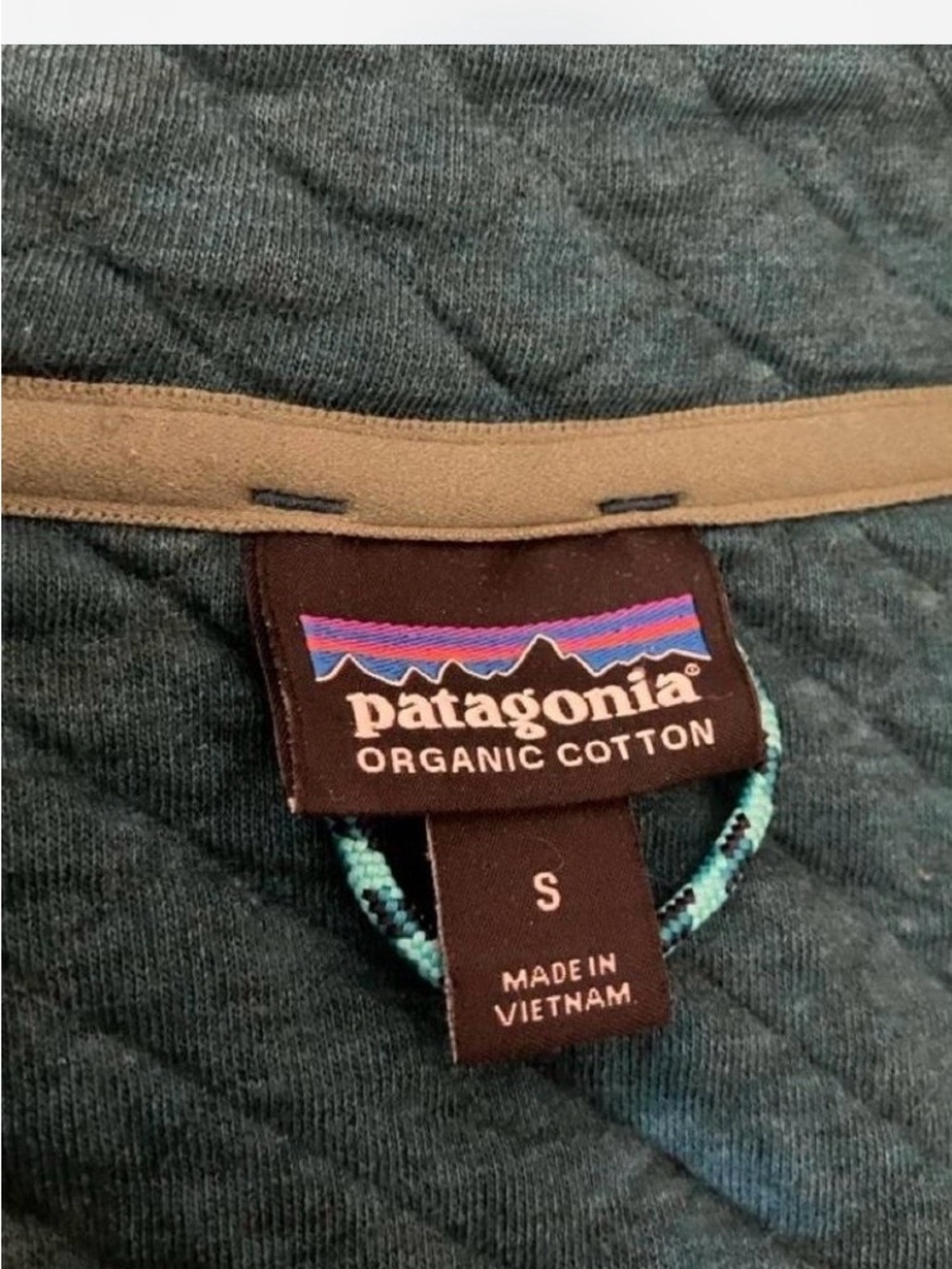 Patagonia Teal Blue Quilted Snap Pullover Organic Cotton Women’s Size Small - Picture 4 of 5